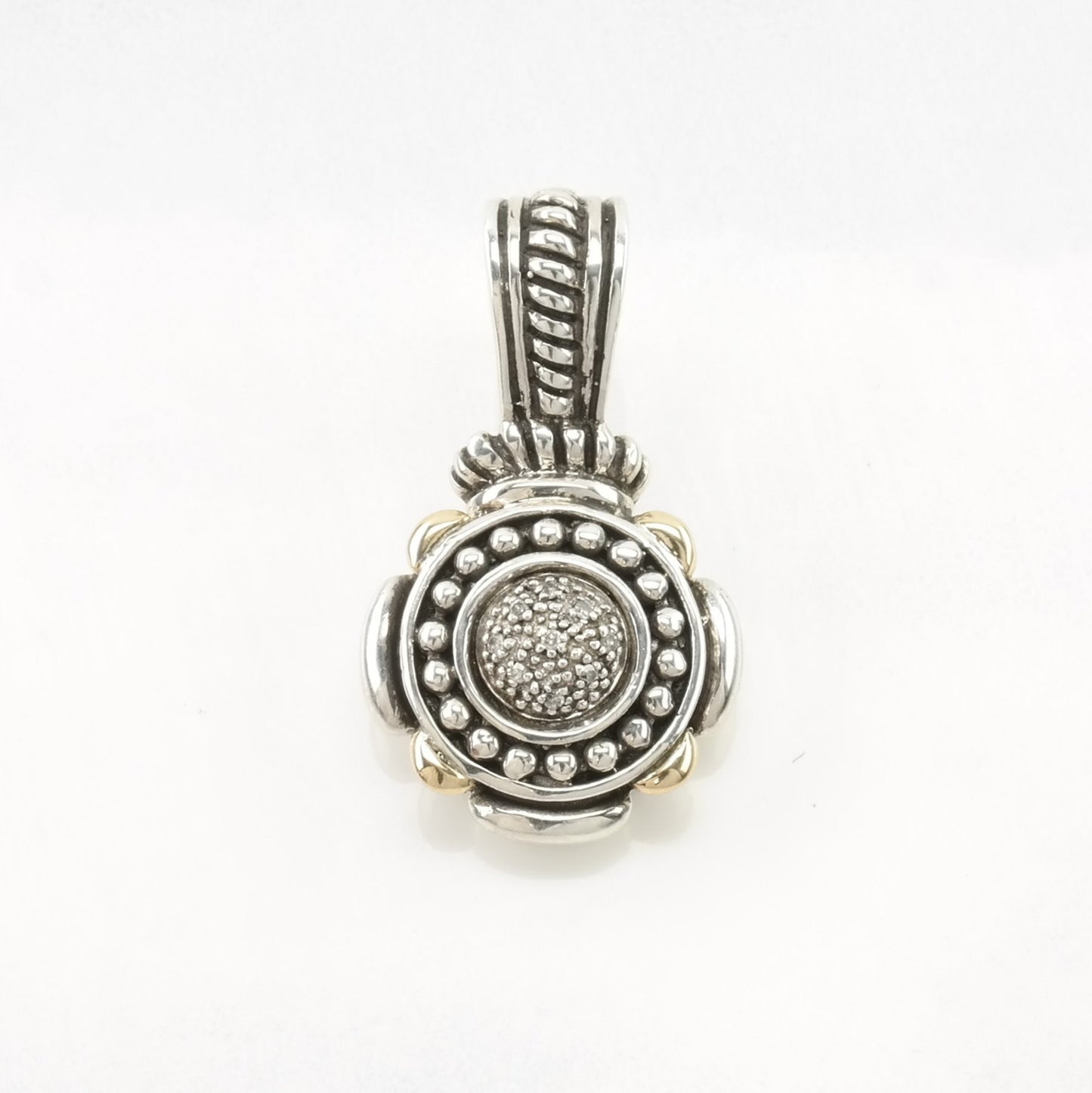 Vintage Samuel Benham Diamond Cluster, 14k Gold Sterling Silver Pendant