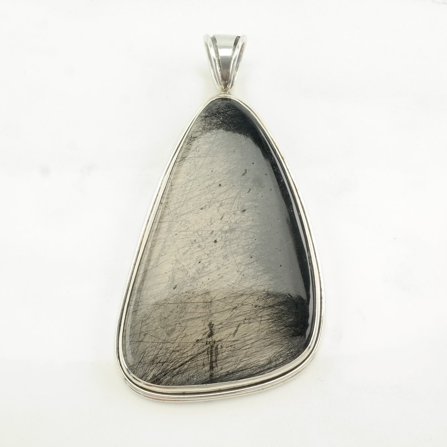Vintage Large Tourmalated Quartz Sterling Silver Pendant