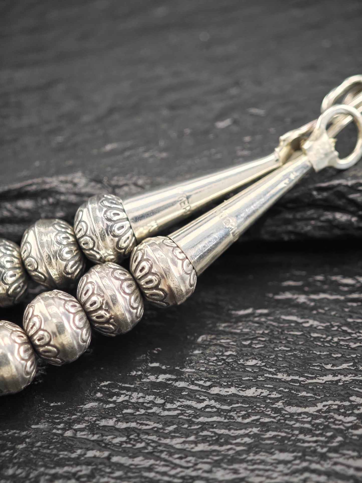 Native 17-8mm, Graduated Stamped Beaded, Necklace Sterling Silver N2512