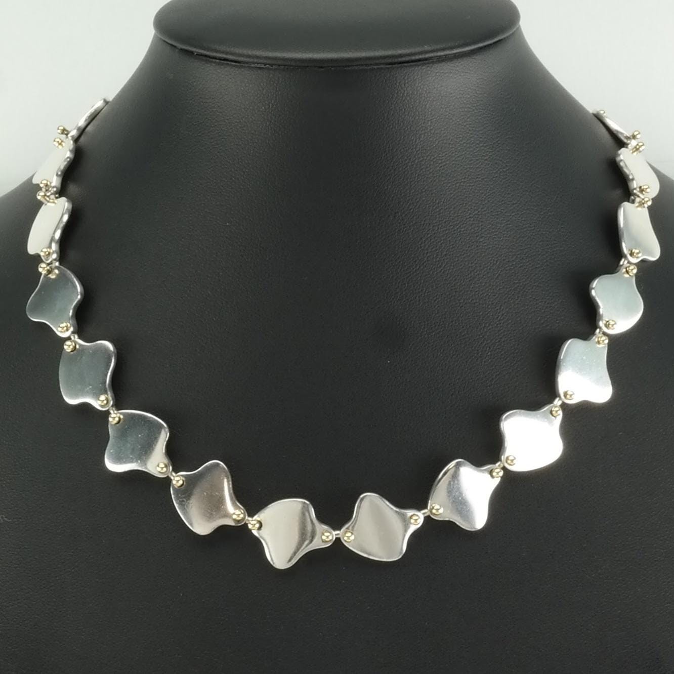 Vintage Movado Sterling Silver Modernist Gold Accent Necklace