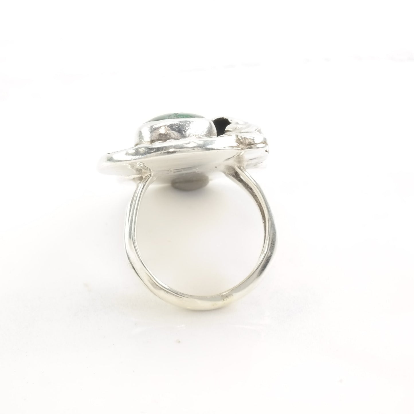 Vintage Native American Silver Ring Two Turquoise Leaf Size 6 3/4