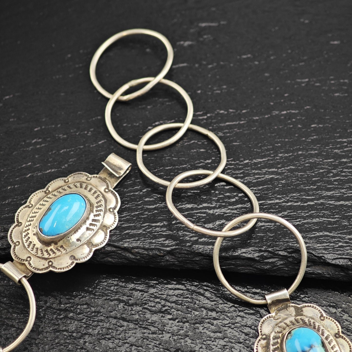 Vintage SW Turquoise Concho Sterling Silver Hook Belt