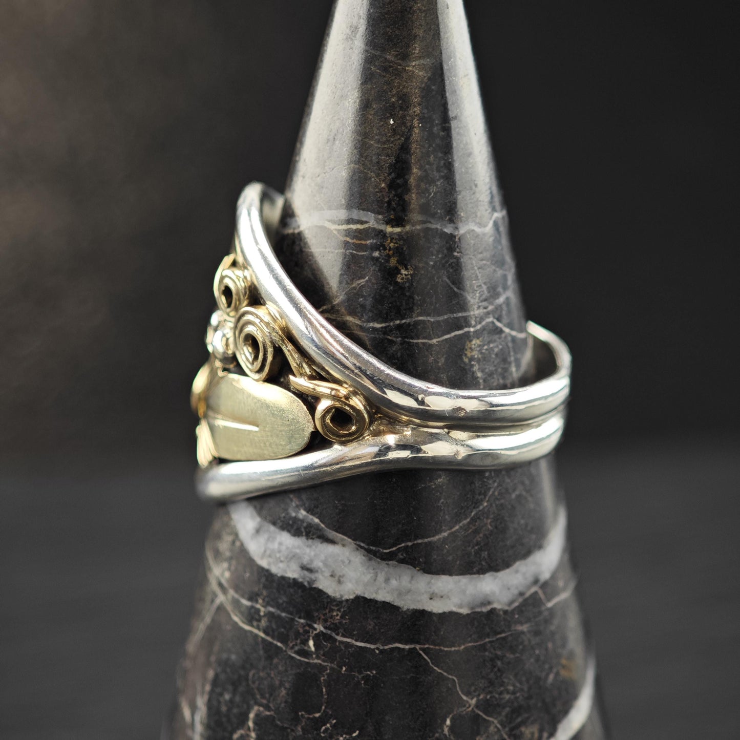 J. Morris 12K Gold Filled Floral Ring Sterling Silver Sz 10 1/4