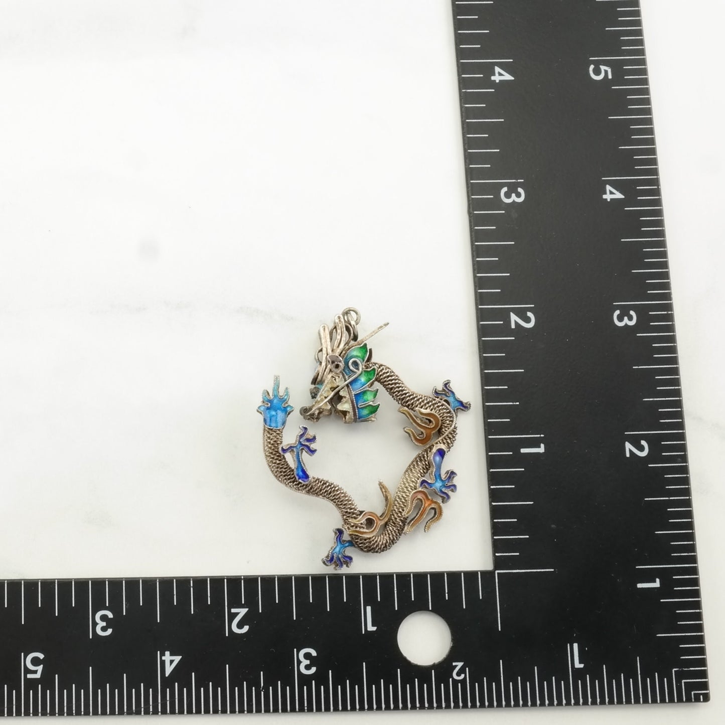 Vintage Chinese Export Enamel Dragon Sterling Silver Pendant