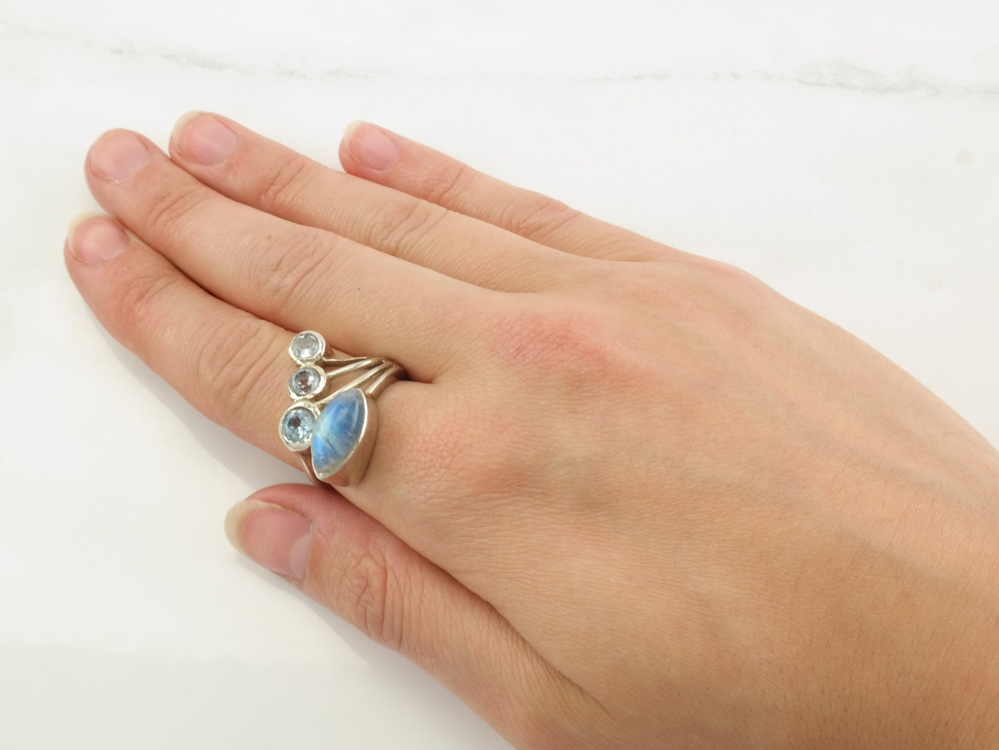 Vintage Topaz, Moonstone Ring Sterling Silver Size 6