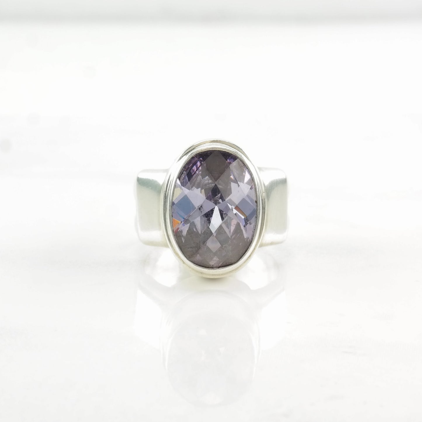 Vintage Sterling Silver Ring Purple CZ Wide Band Purple Size 5 1/2