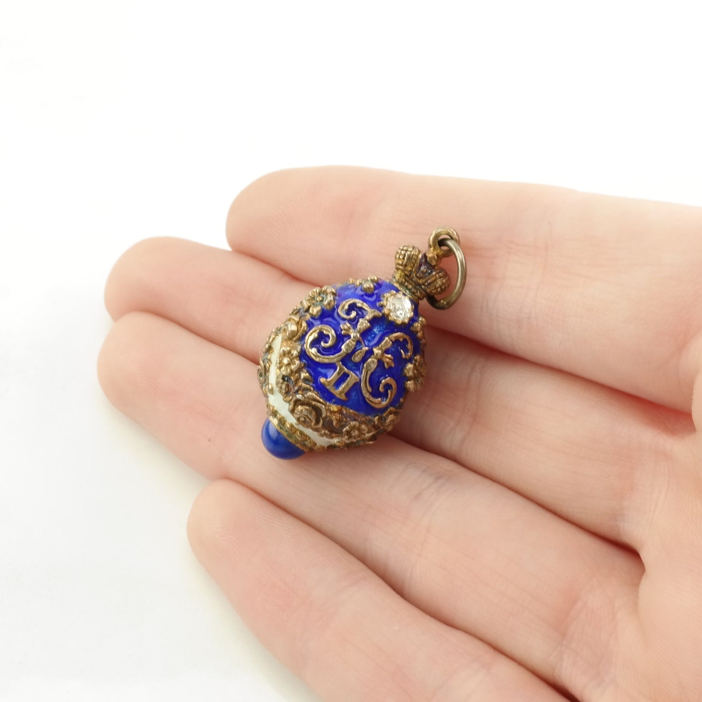 Vintage Lapis Lazuli, Enamel Egg, Tsar Peter the II Sterling Silver Pendant
