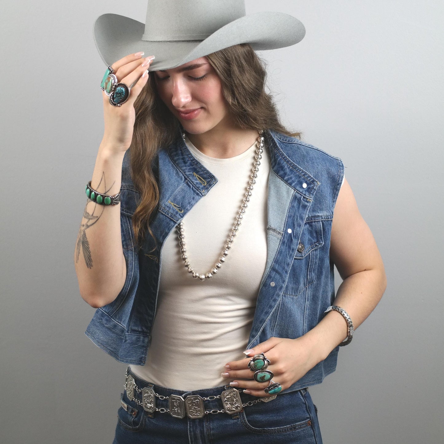 Ingot Silver, Native American Sterling Silver Cuff Bracelet Green, Blue Turquoise 5 Stone