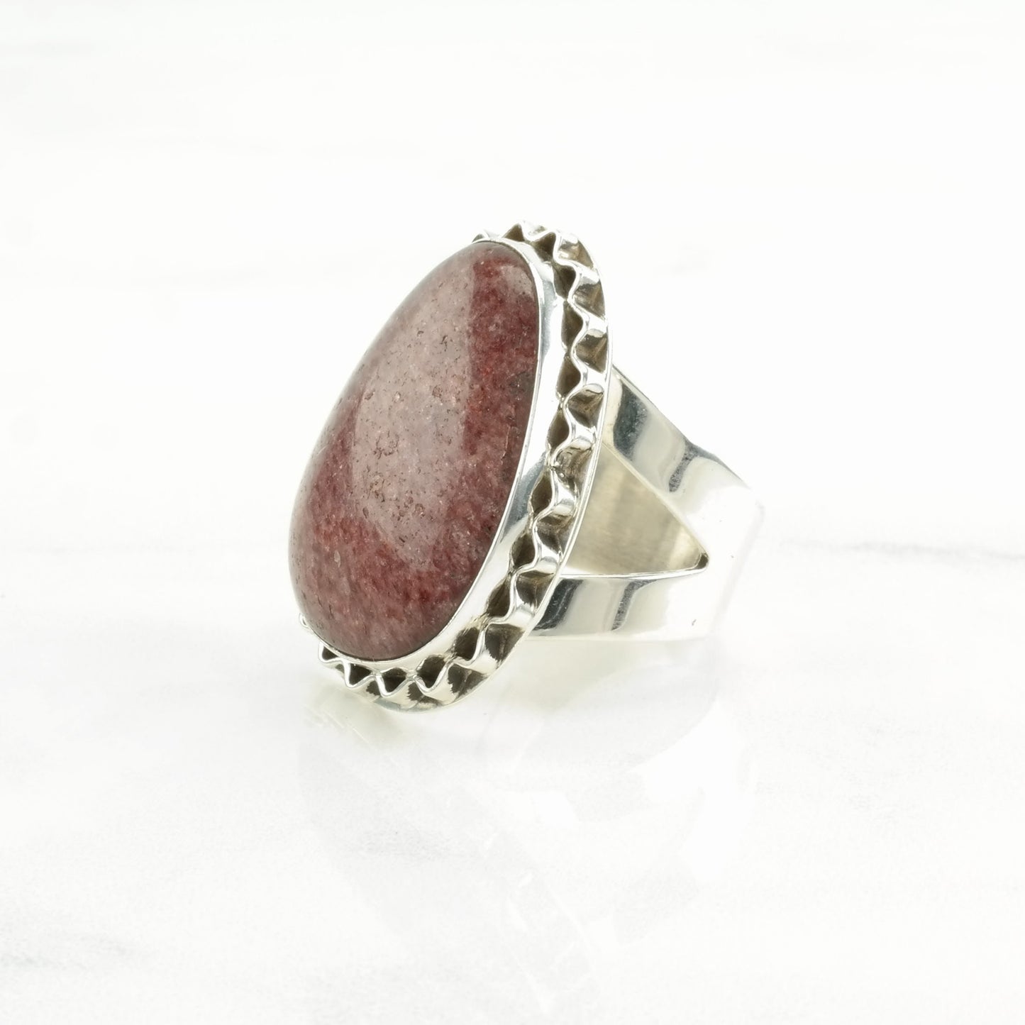 Vintage DTR Silver Ring Strawberry Quartz Large Sterling Pink Size 8 1/4