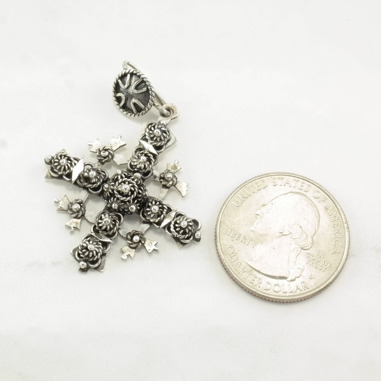 Vintage Jerusalem Cross Cannetille Sterling Silver Pendant