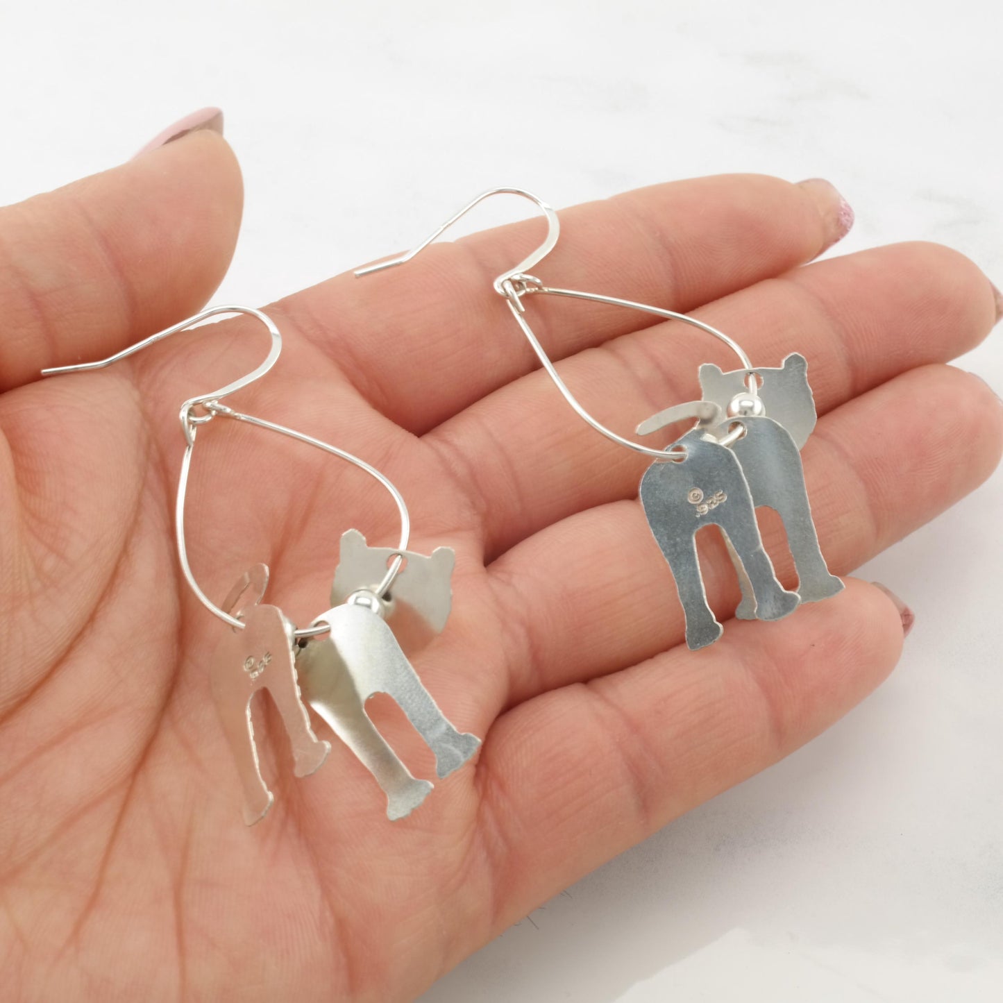Vintage Tiger Sterling Silver Fish Hook Earrings