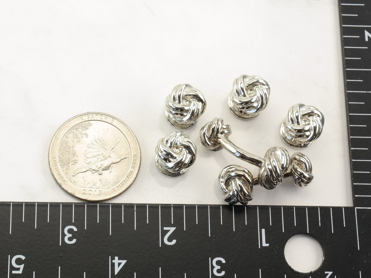 Vintage Sterling Silver Buttons Cufflinks Jewelry Set