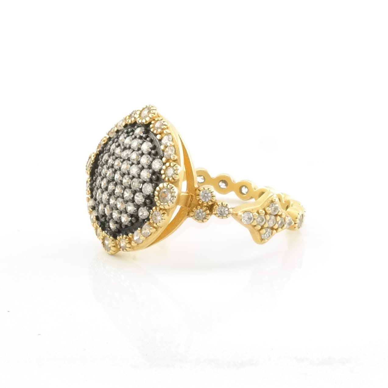 Vintage Sterling Silver Ring Cubic Zirconia Gold Toned Size 9