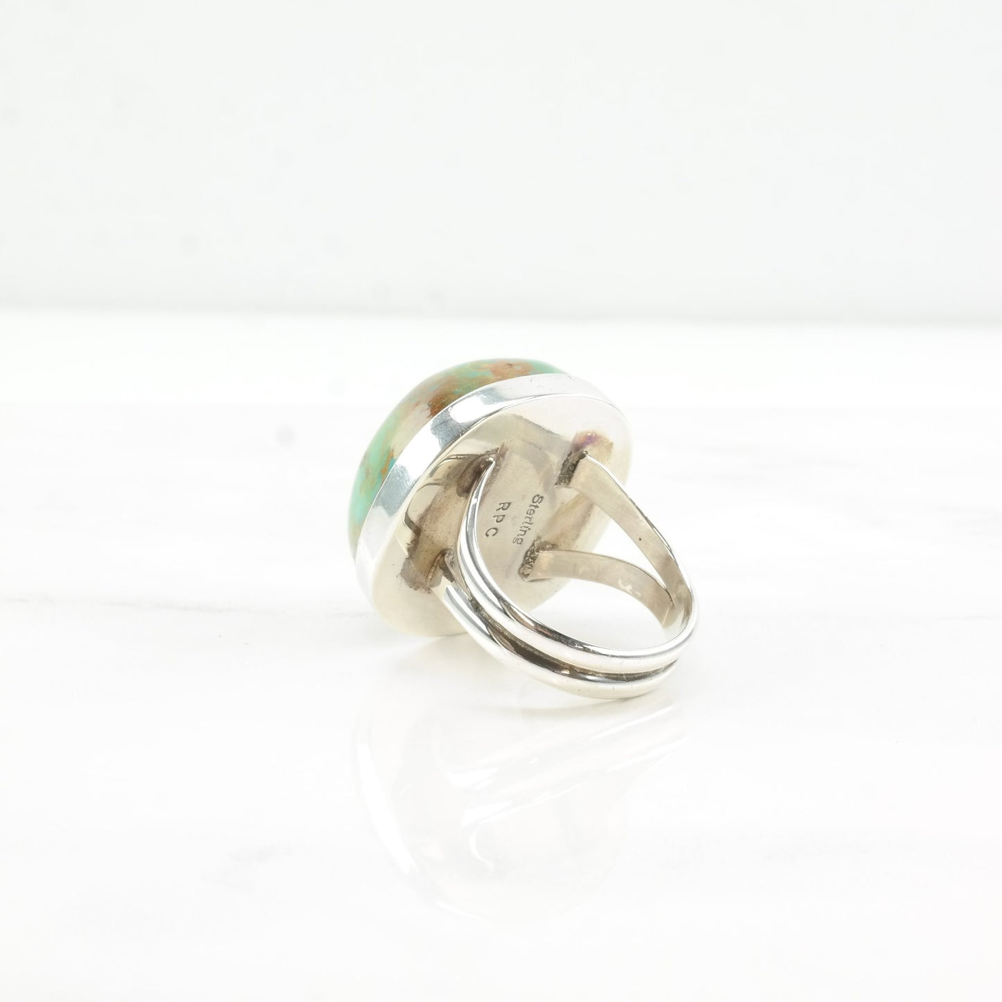 Vintage Native American Silver Ring Turquoise Circle Sterling Size 9 1/4