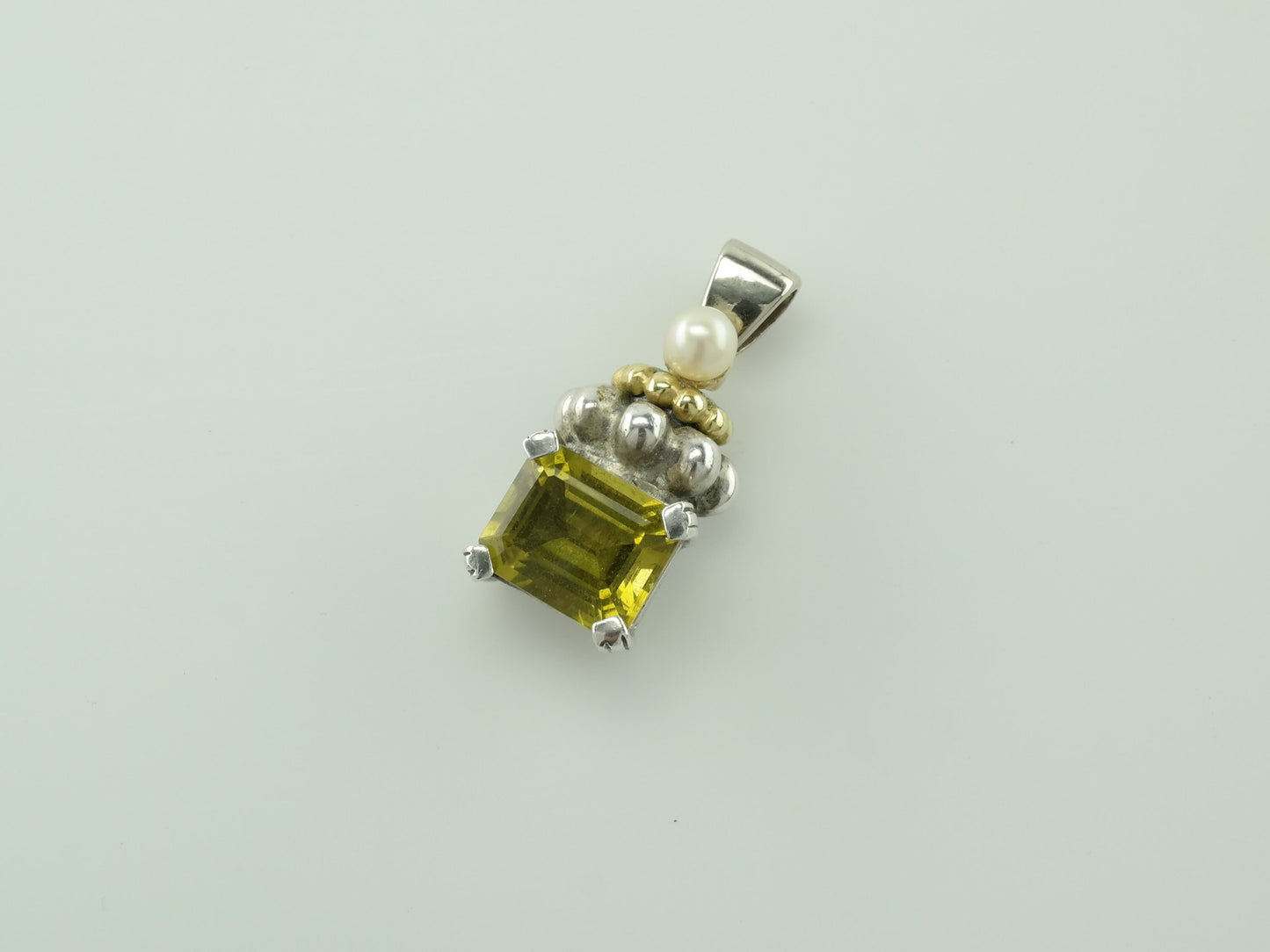 Vintage Citrine Pearl Sterling Silver Pendant