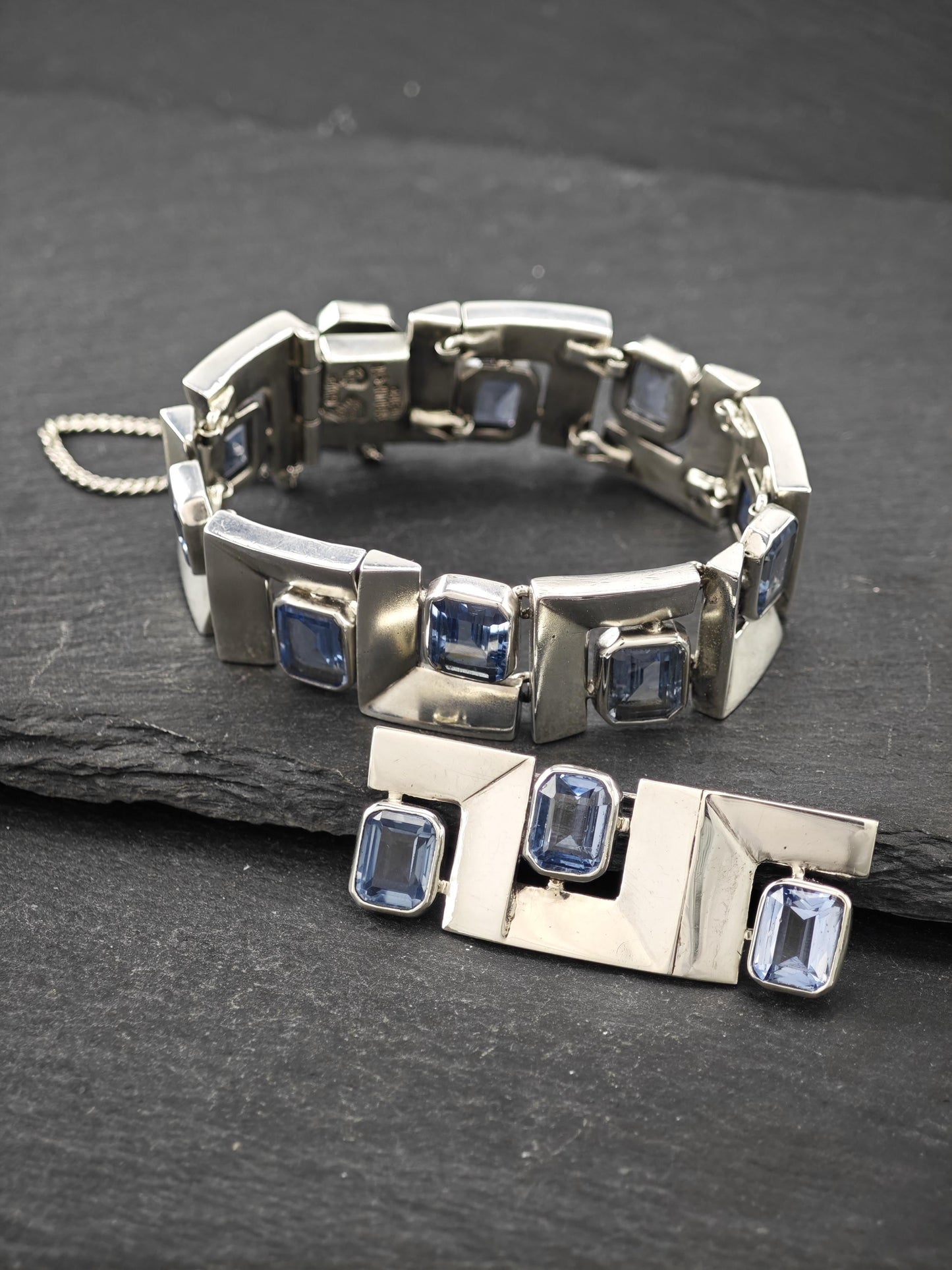 Vintage Antonio Pineda Taxco Bracelet, Brooch Set Sterling Silver