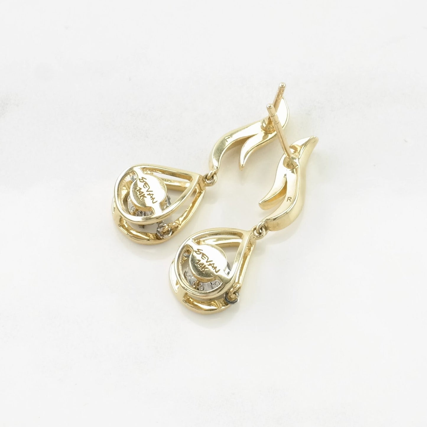 14k Diamond Gold Stud Dangle Earrings Floral, Teardrop, Dangle Sevan