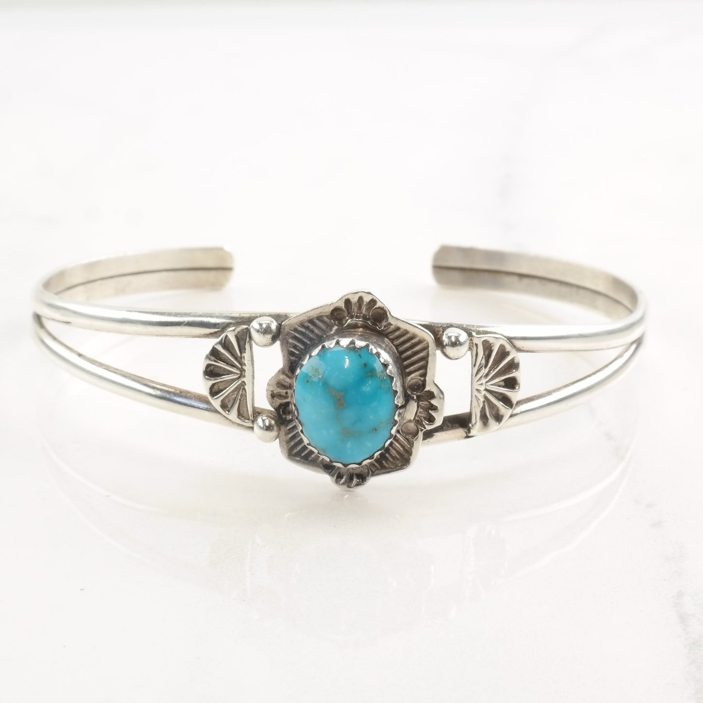 Native American Sterling Silver Cuff Bracelet Turquoise Oval
