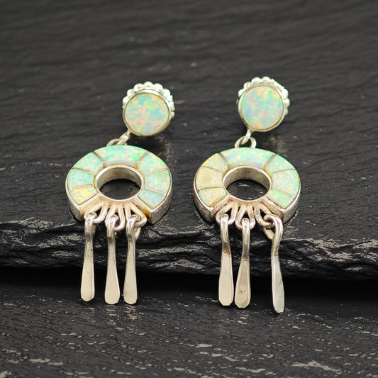 Native American Earrings with Calvin Begay Rainbow Lab Opal Inlay Sterling Silver