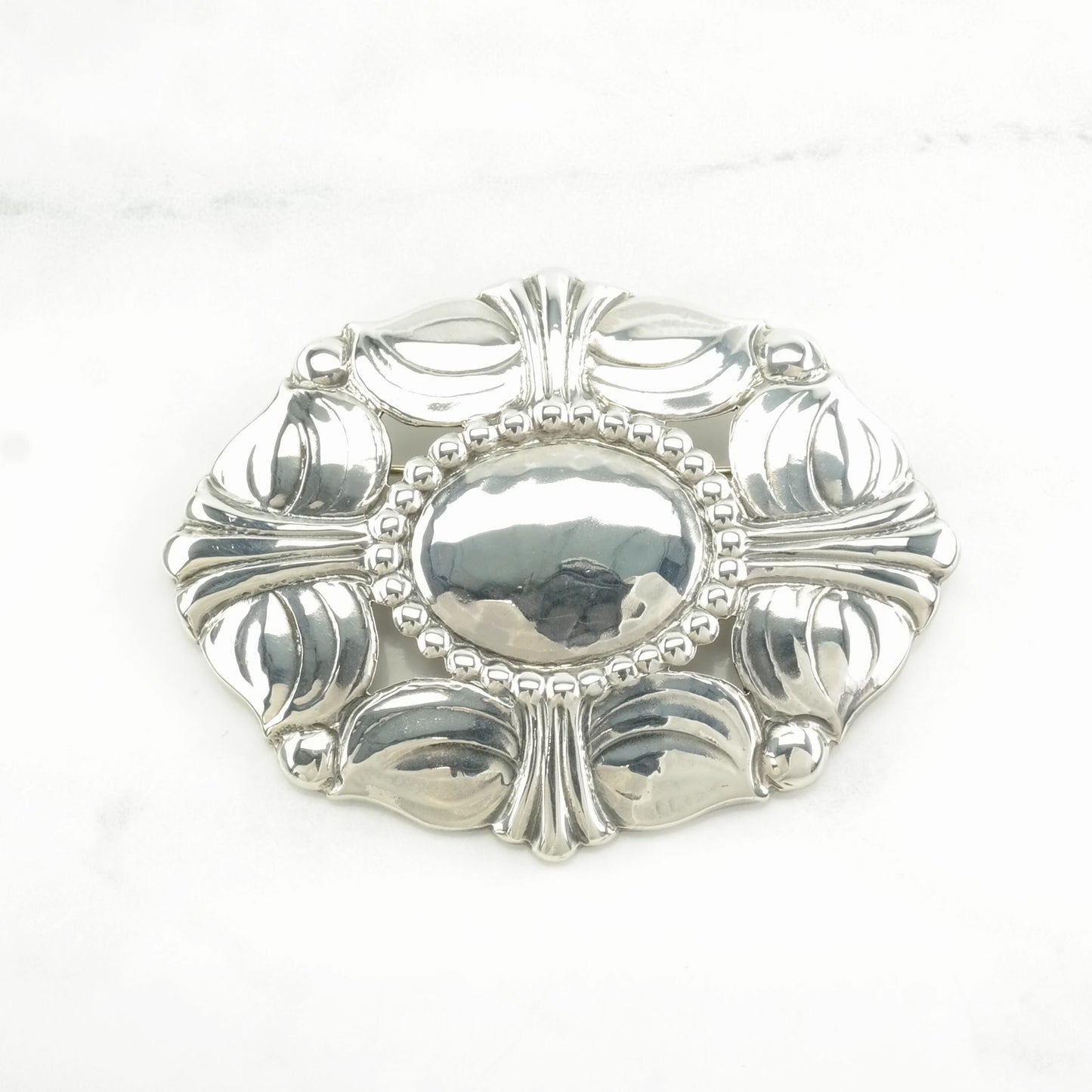 Kalo, Handwrought Sterling Silver Brooch Lg Floral B1847
