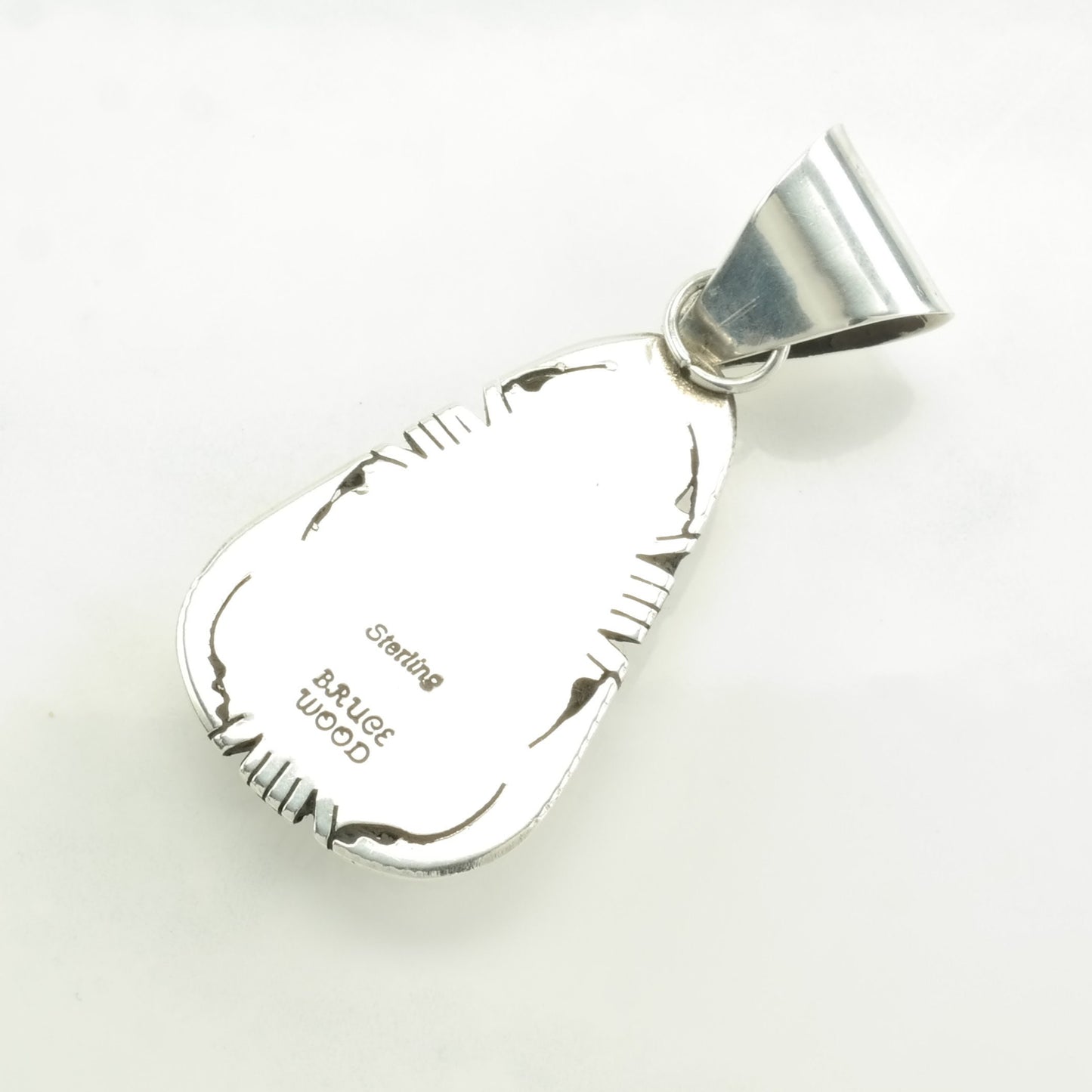 Vintage Native American Spiderweb Turquoise Triangle Sterling Silver Pendant