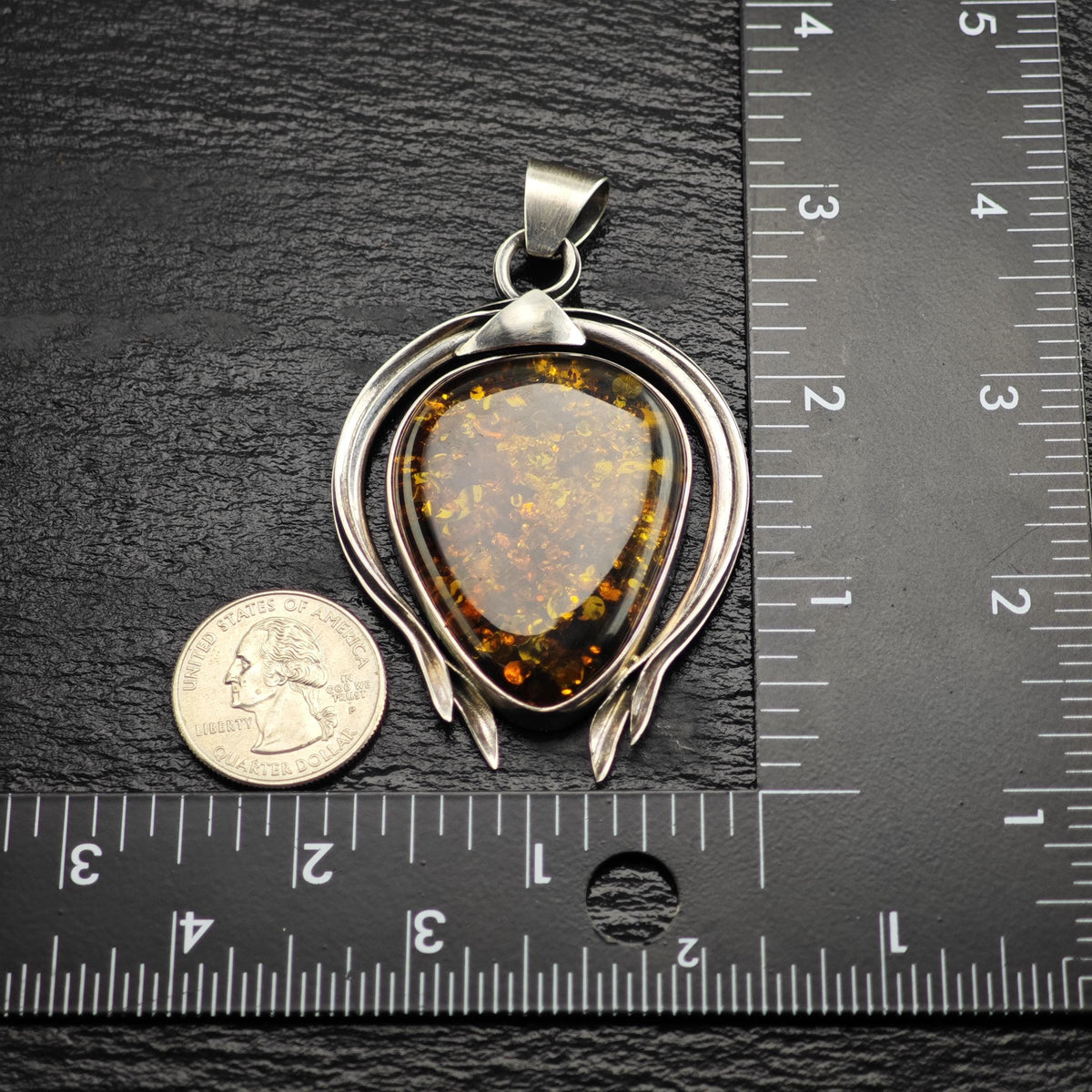 Large Teardrop Amber Sterling Silver Pendant P3125
