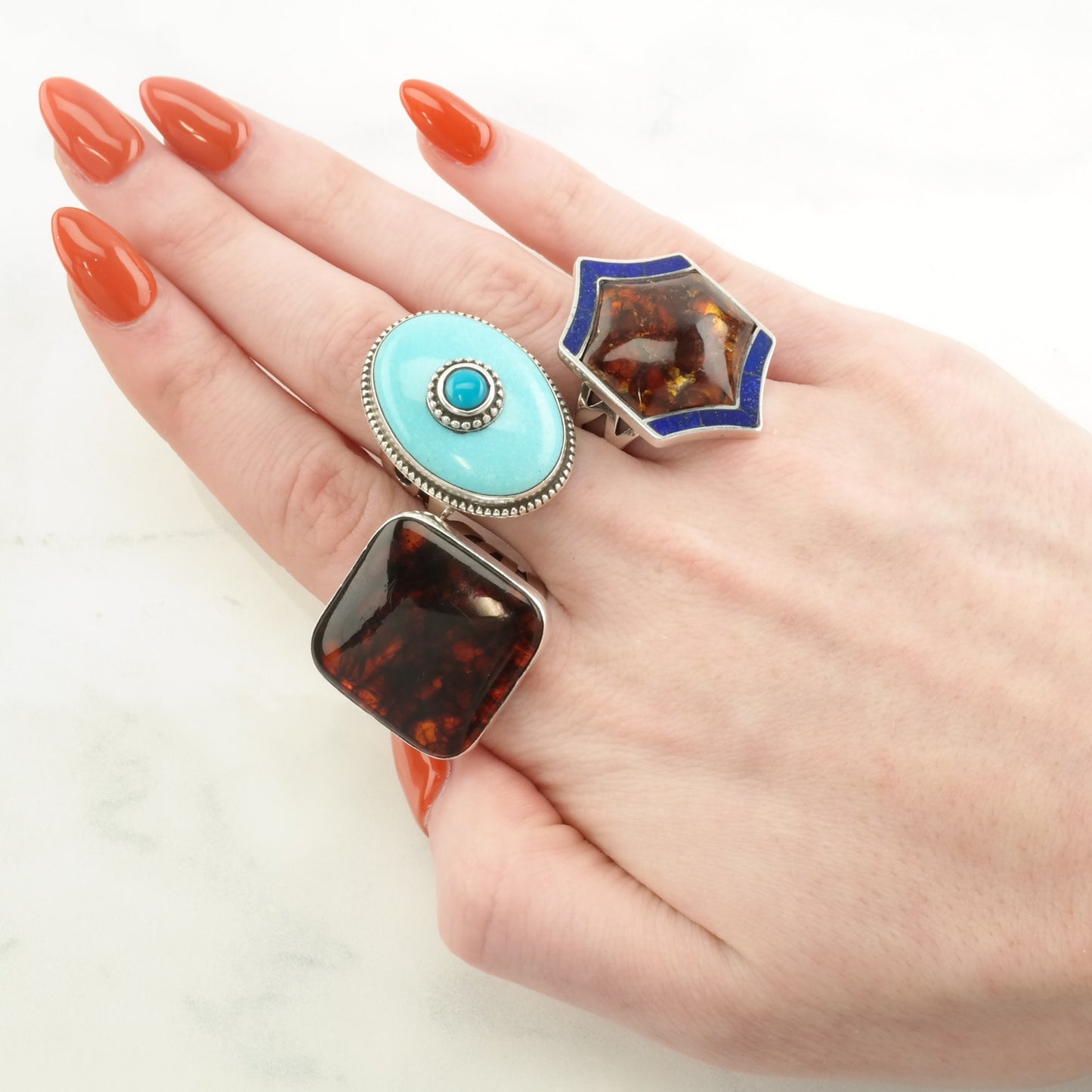 Vintage DTR Silver Ring Turquoise Two-Toned Sterling Blue Size 7