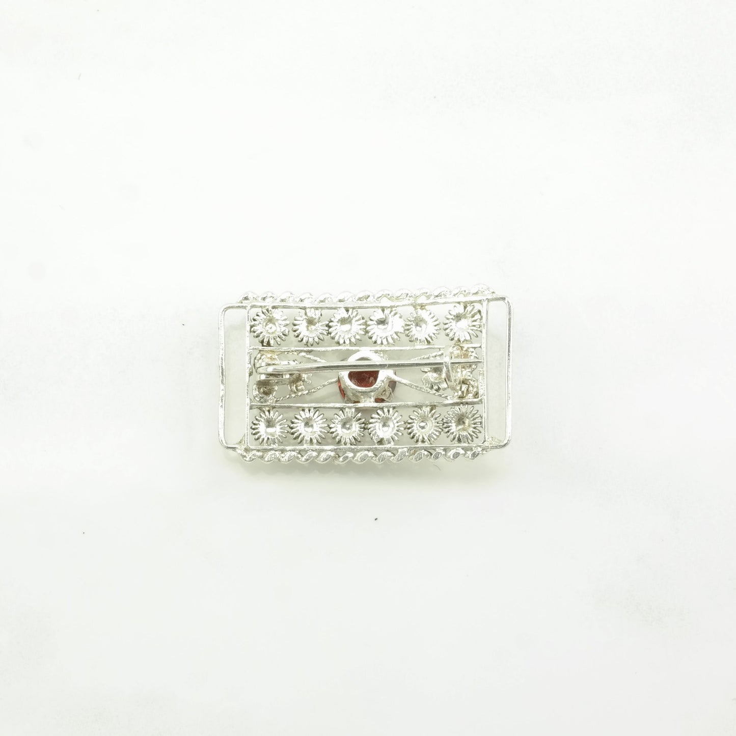 Red Silver Brooch Sunburst Garnet Sterling B1769