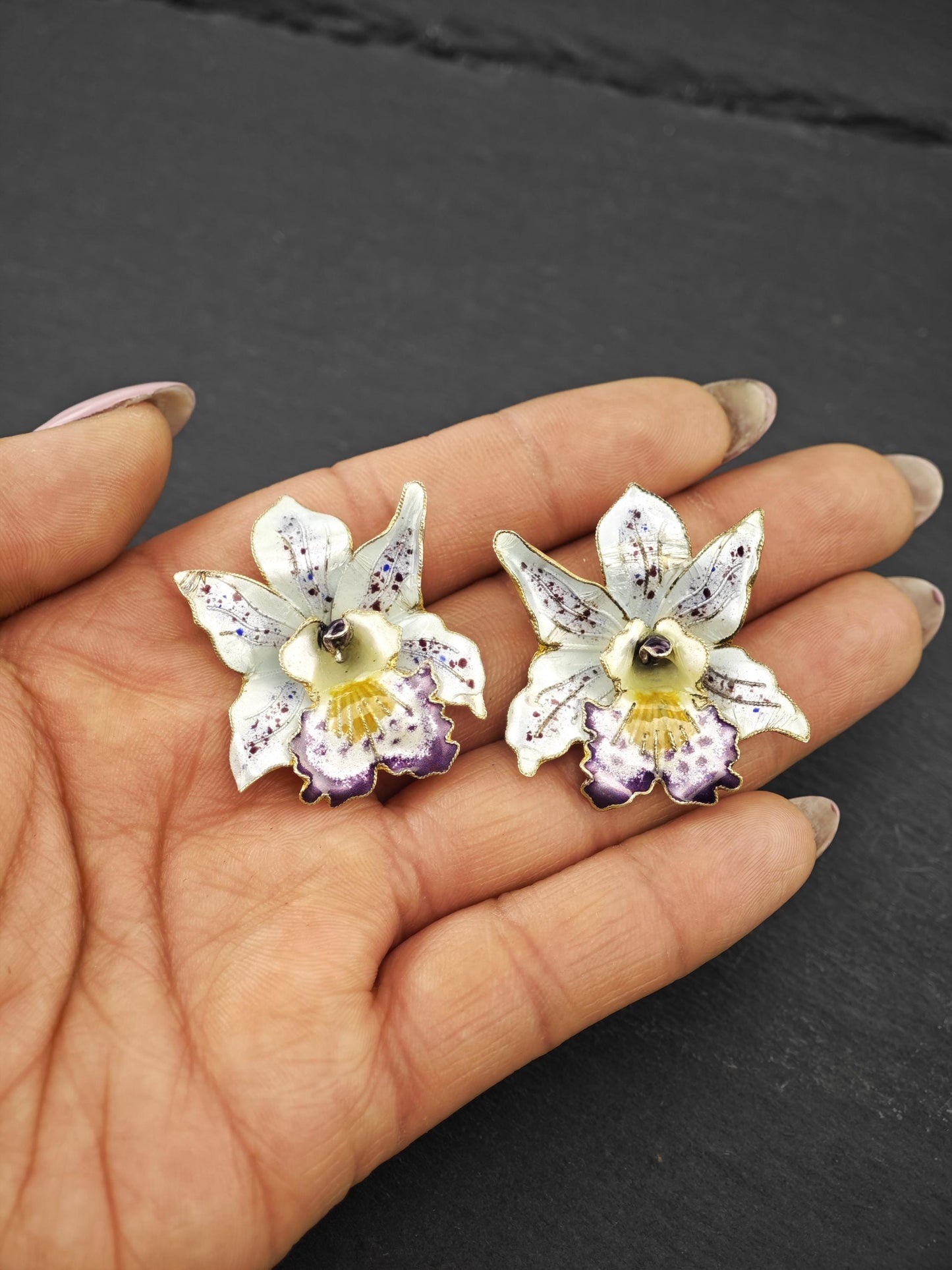 Vintage Enamel, Floral Stud Earrings Sterling Silver