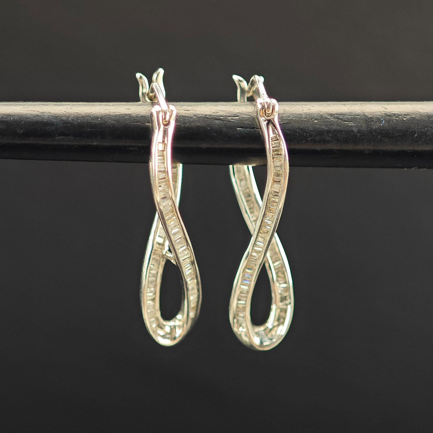 JWBR White Diamonds Abstract Hinged Earrings Sterling Silver