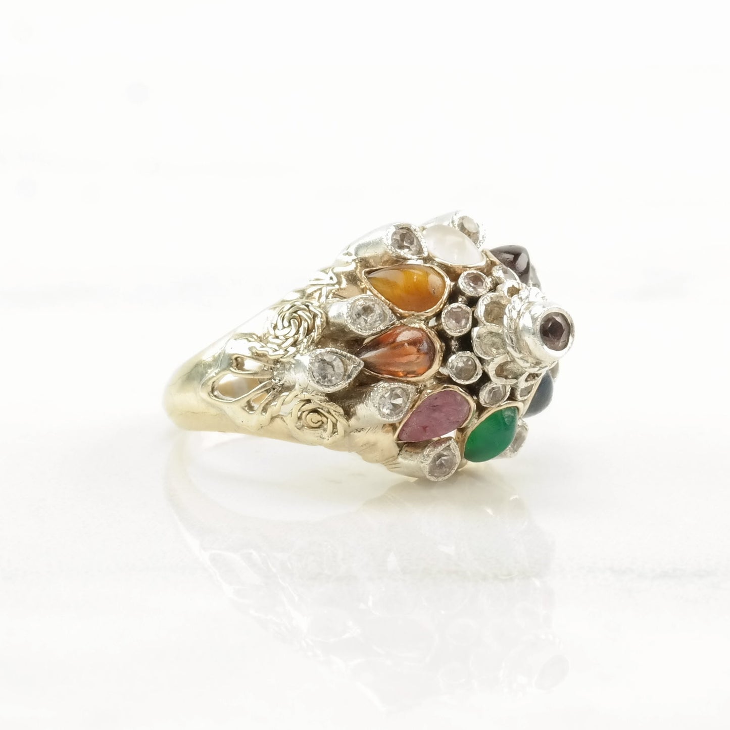Vintage Sterling Silver Ring Multi Gem Unique Size 5