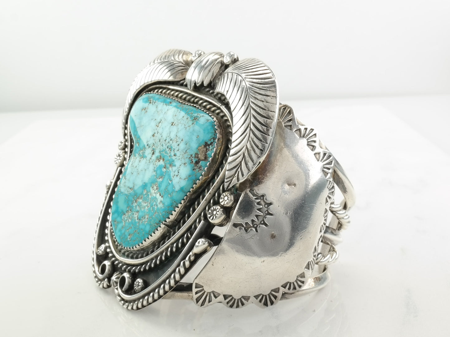 Kewa Cuff Bracelet Blue Kingman's Turquoise Leaf Sterling Silver