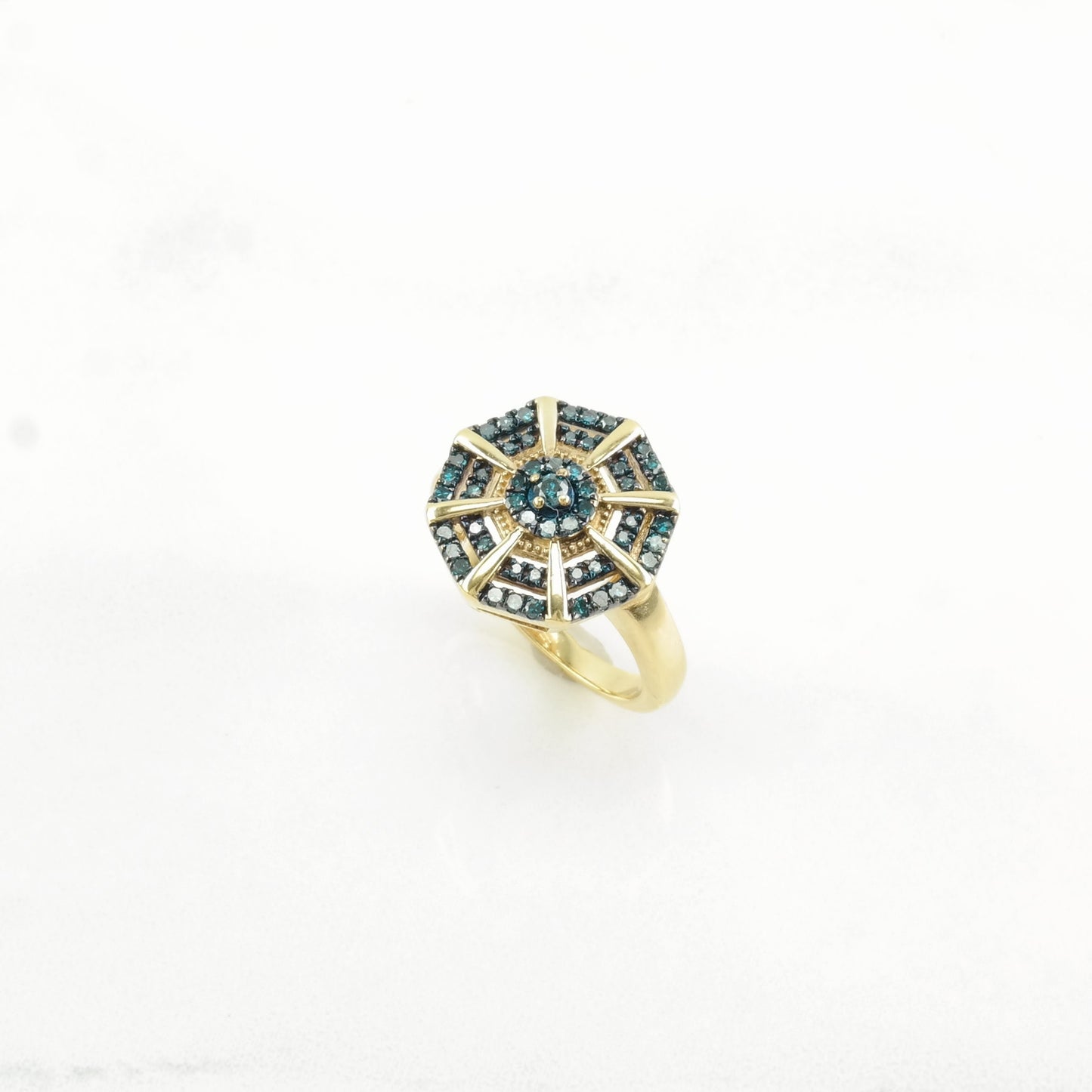 Vintage Sterling Silver Ring Diamond Cluster Blue Size 5