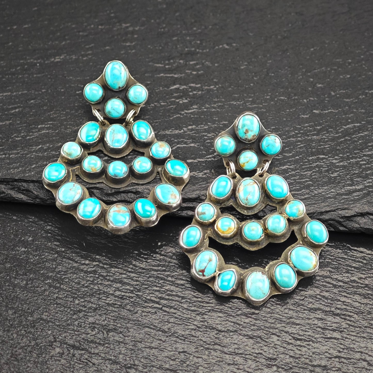 Rocki Gorman, Kee Cook Sterling Silver Turquoise Cluster Earrings - Unique Native American Jewelry