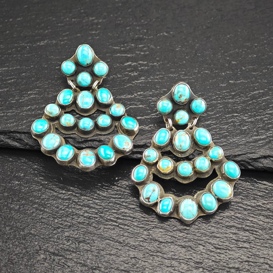 Rocki Gorman, Kee Cook Sterling Silver Turquoise Cluster Earrings - Unique Native American Jewelry