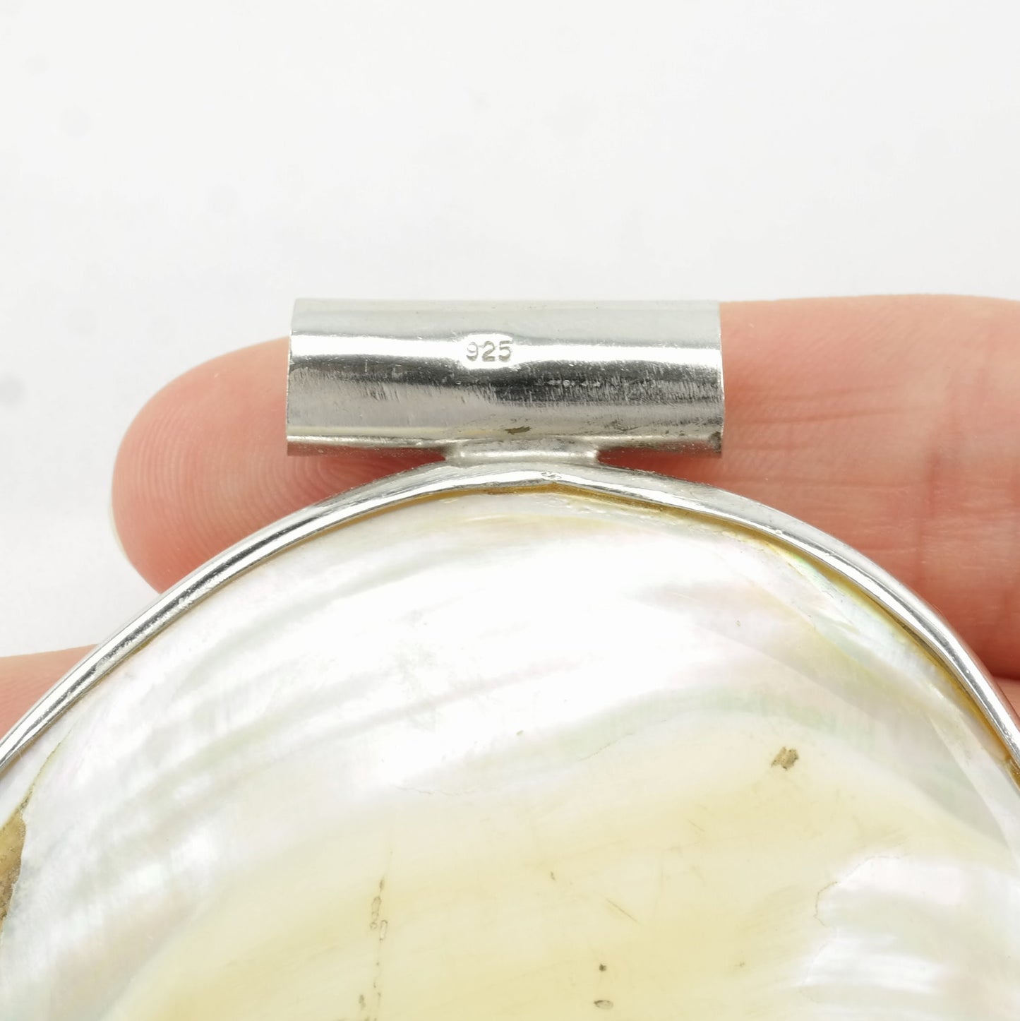 Vintage Modernist MOP, Reversible Shell, Huge Sterling Silver Pendant