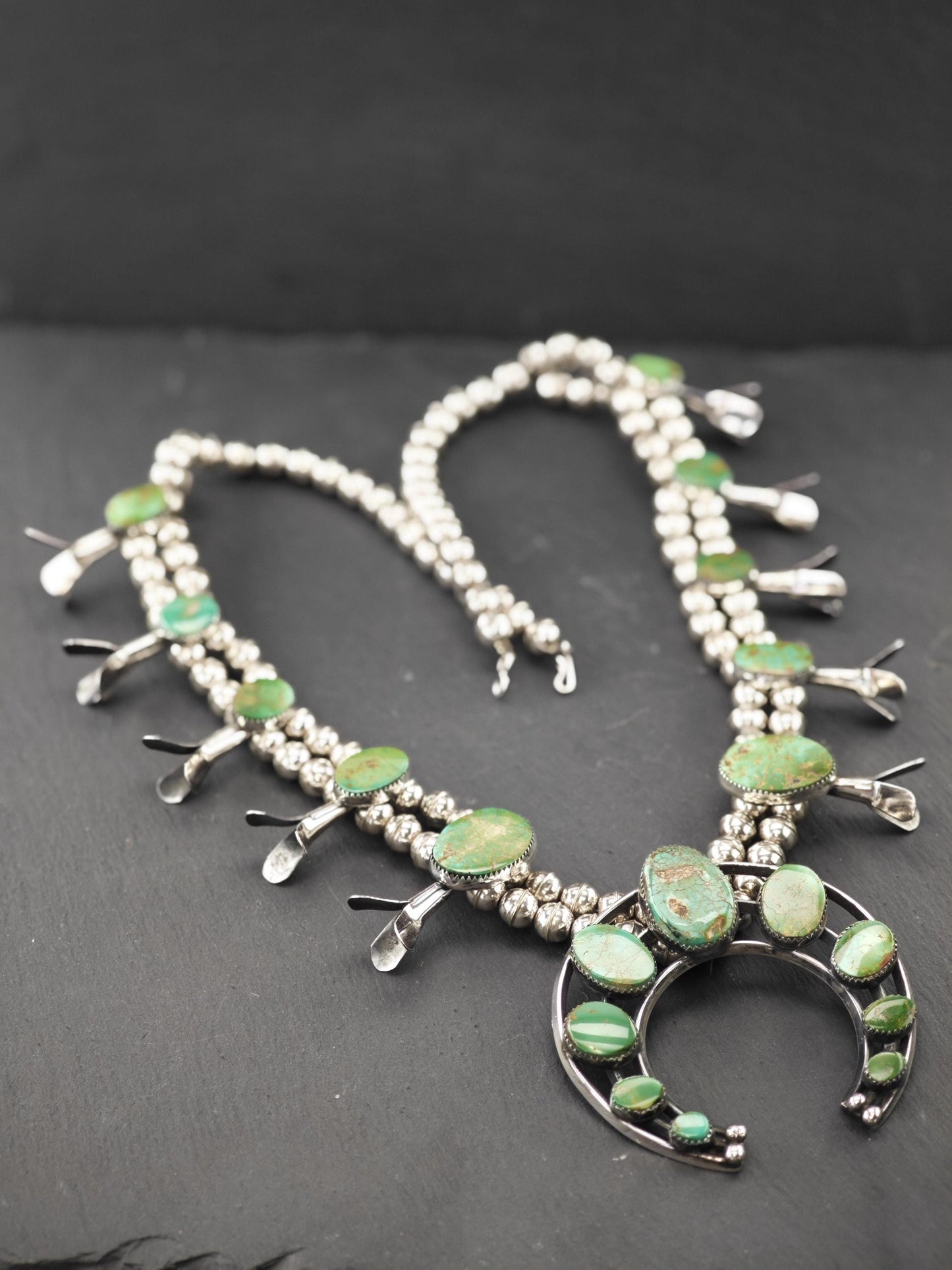 Vintage Southwest Sterling Silver, Pilot Mountain Squash Blossom Necklace