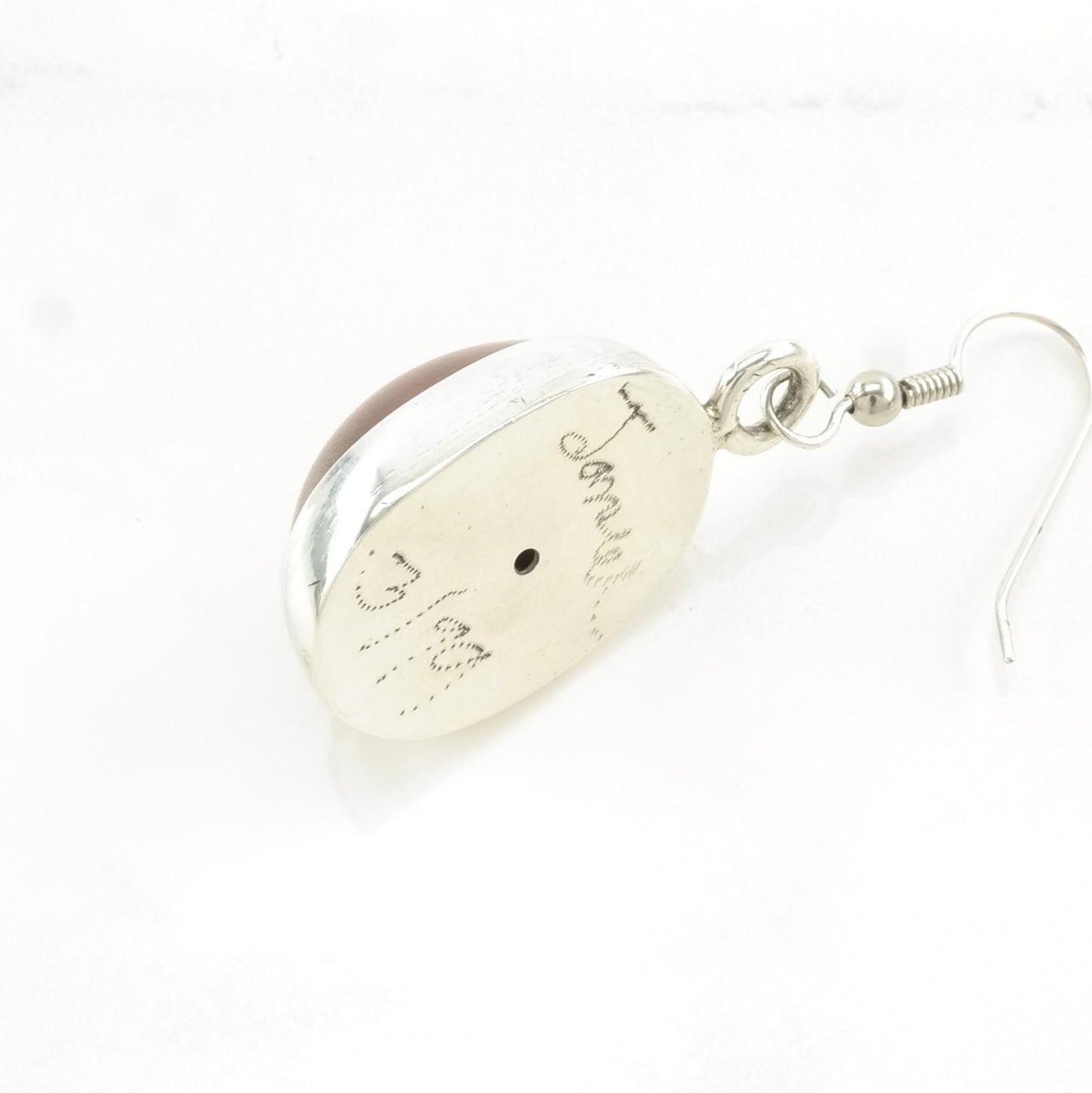 Vintage Sterling Silver Fish Hook Earrings Red Phenolic Resins "Amber"