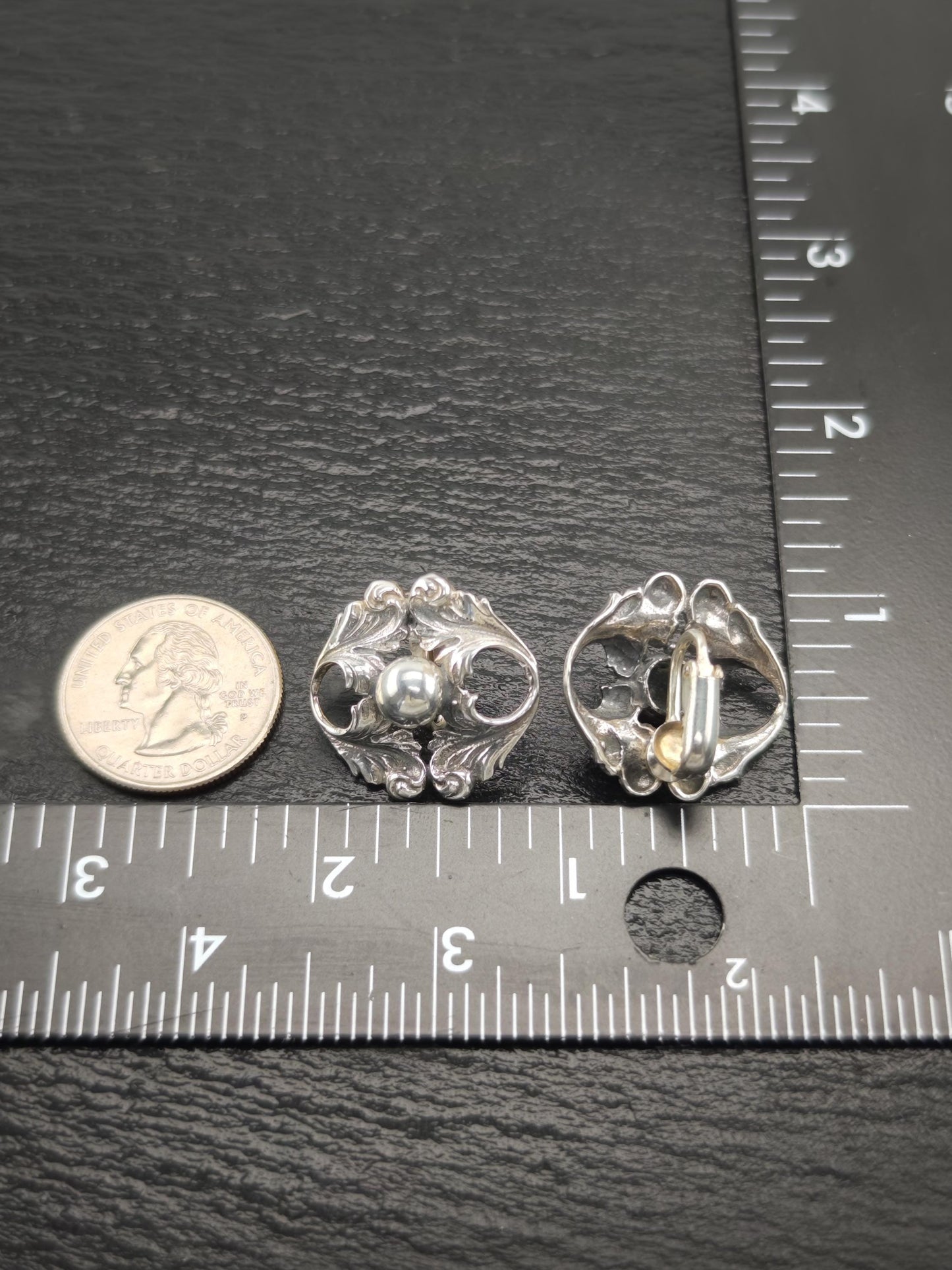 Vintage Sterling Silver Cini Floral Clip-On Earrings Art Nouveau Style