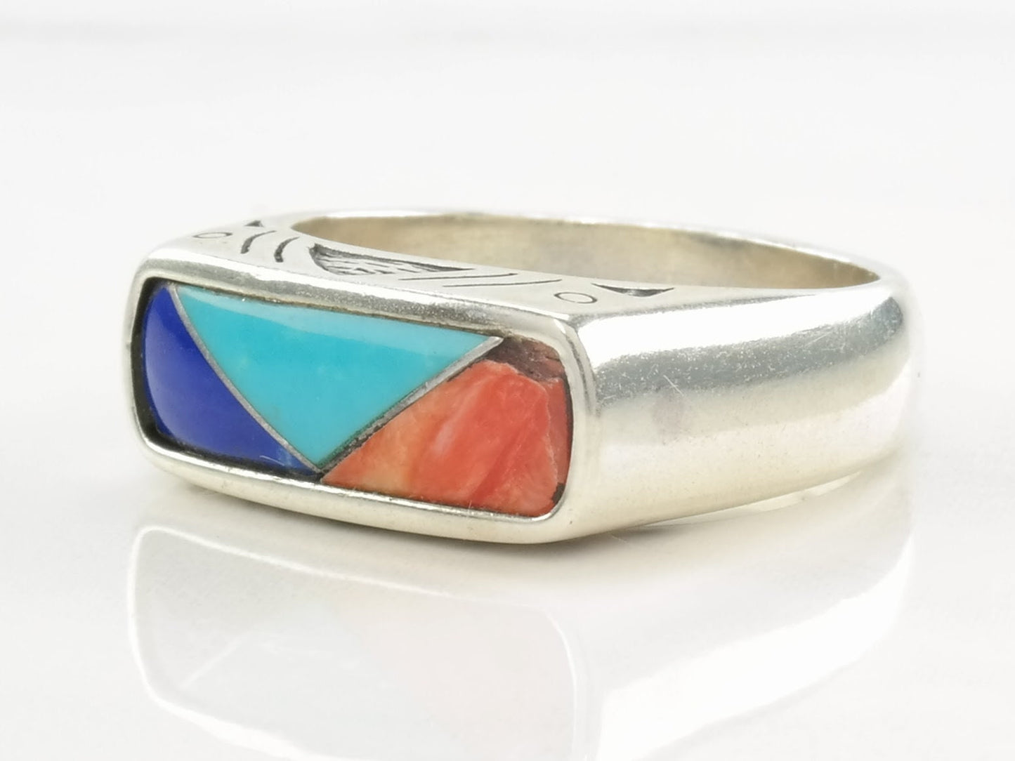 Vintage Carolyn Pollack Ring Spiny Oyster, Turquoise, Lapis Lazuli Inlay Sterling Silver Size 6 1/4