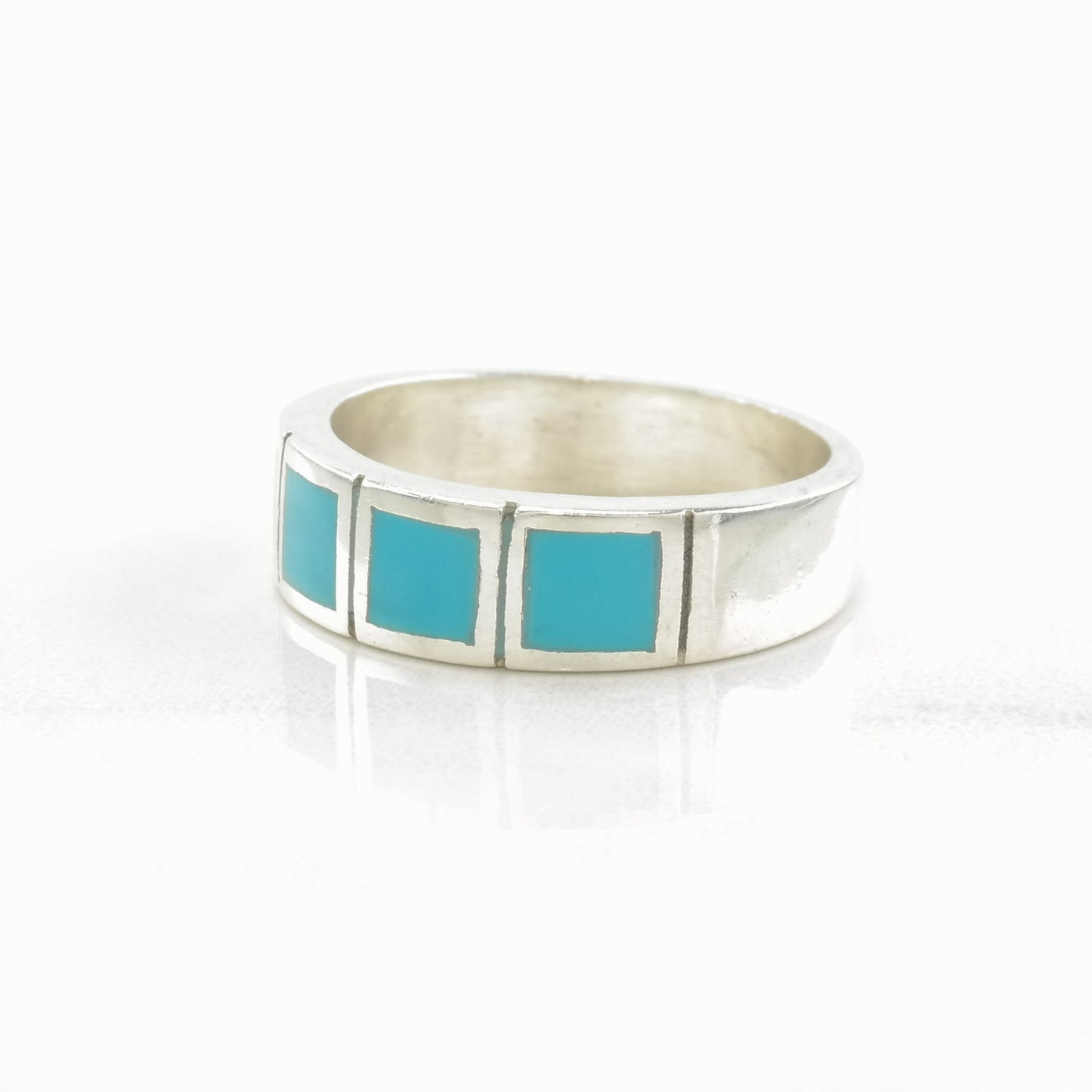 Vintage Southwest Silver Ring Turquoise Inlay Sterling Size 5 3/4