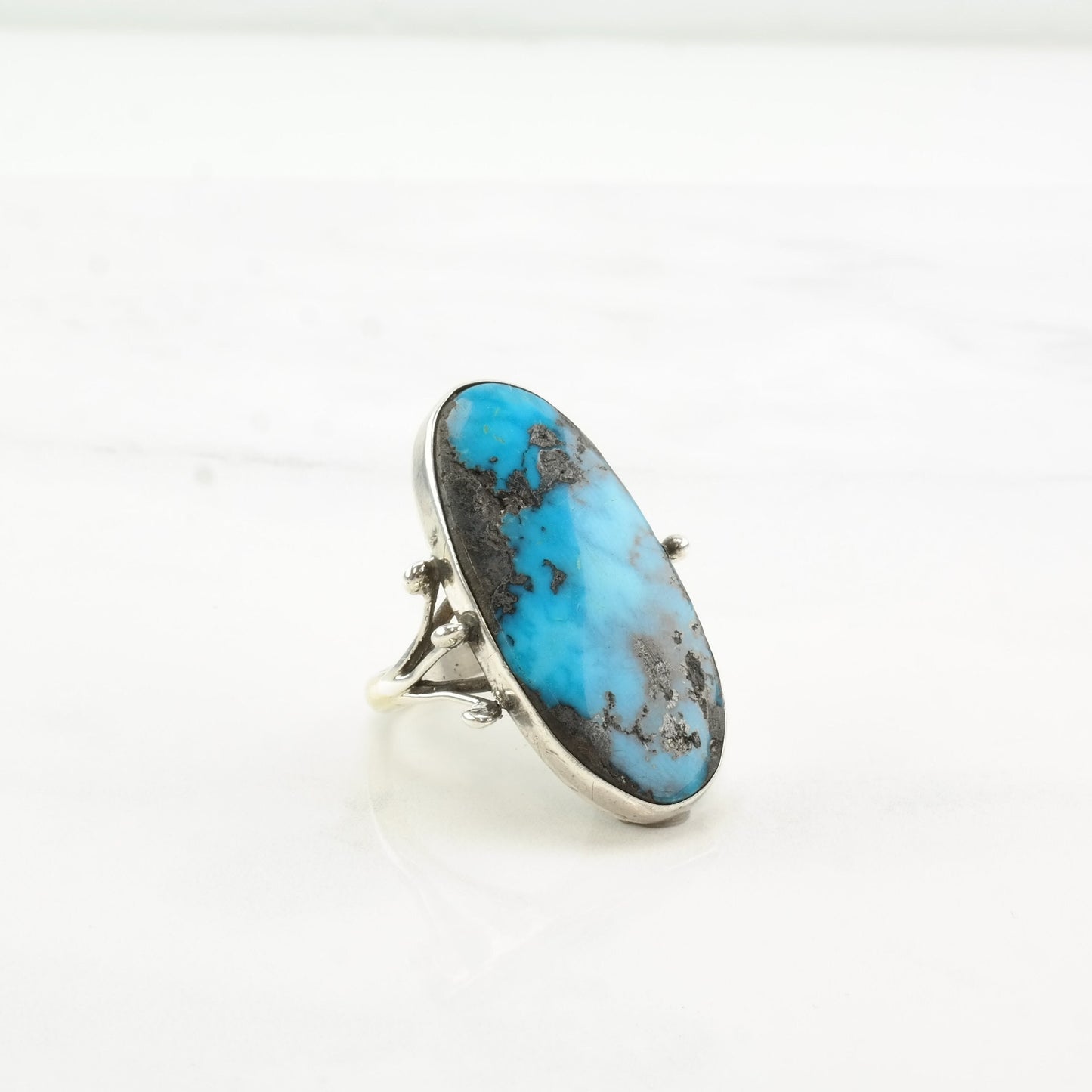 Turquoise Silver Ring High Grade Oval Sterling Size 6 1/2