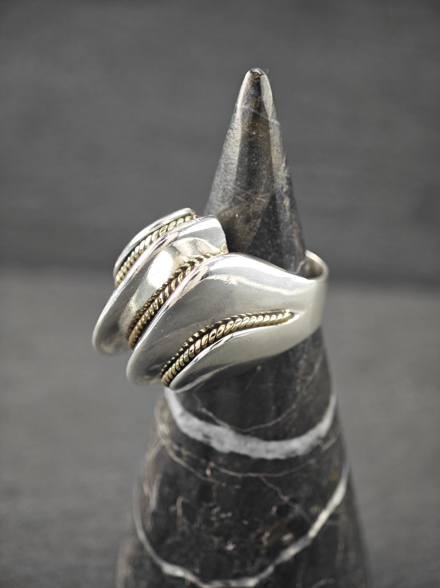 Vintage Large 14K Gold Accent Ring Sterling Silver