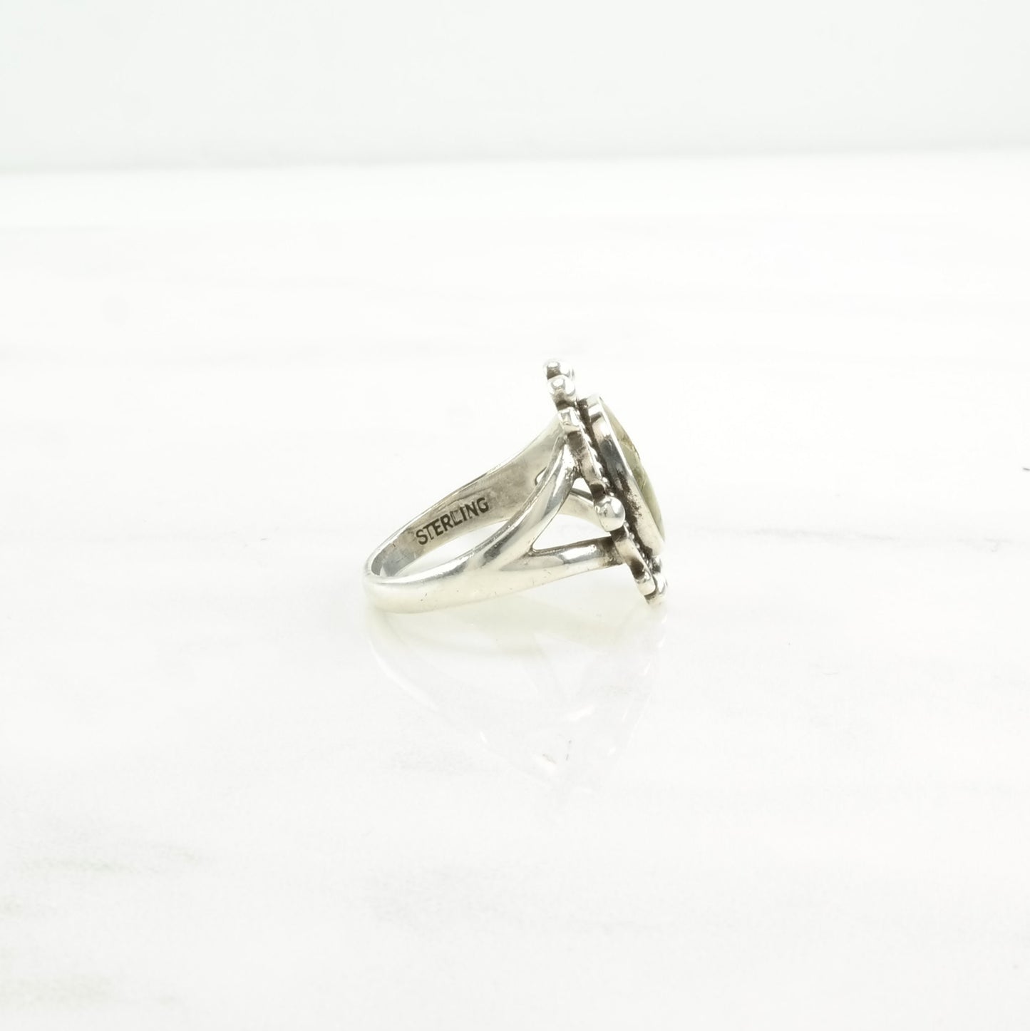 Vintage Native American Silver Ring Turquoise Cracked Sterling Green Size 6 3/4