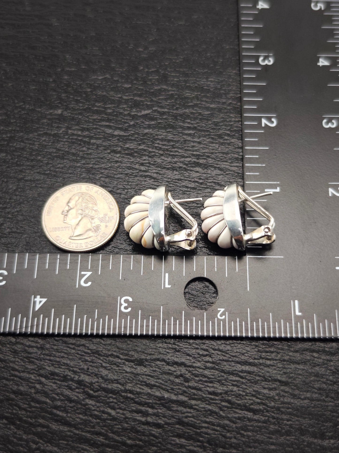 Cerro Blanco White Shell Scallop Earrings in Sterling Silver - Elegant Omega Back Design