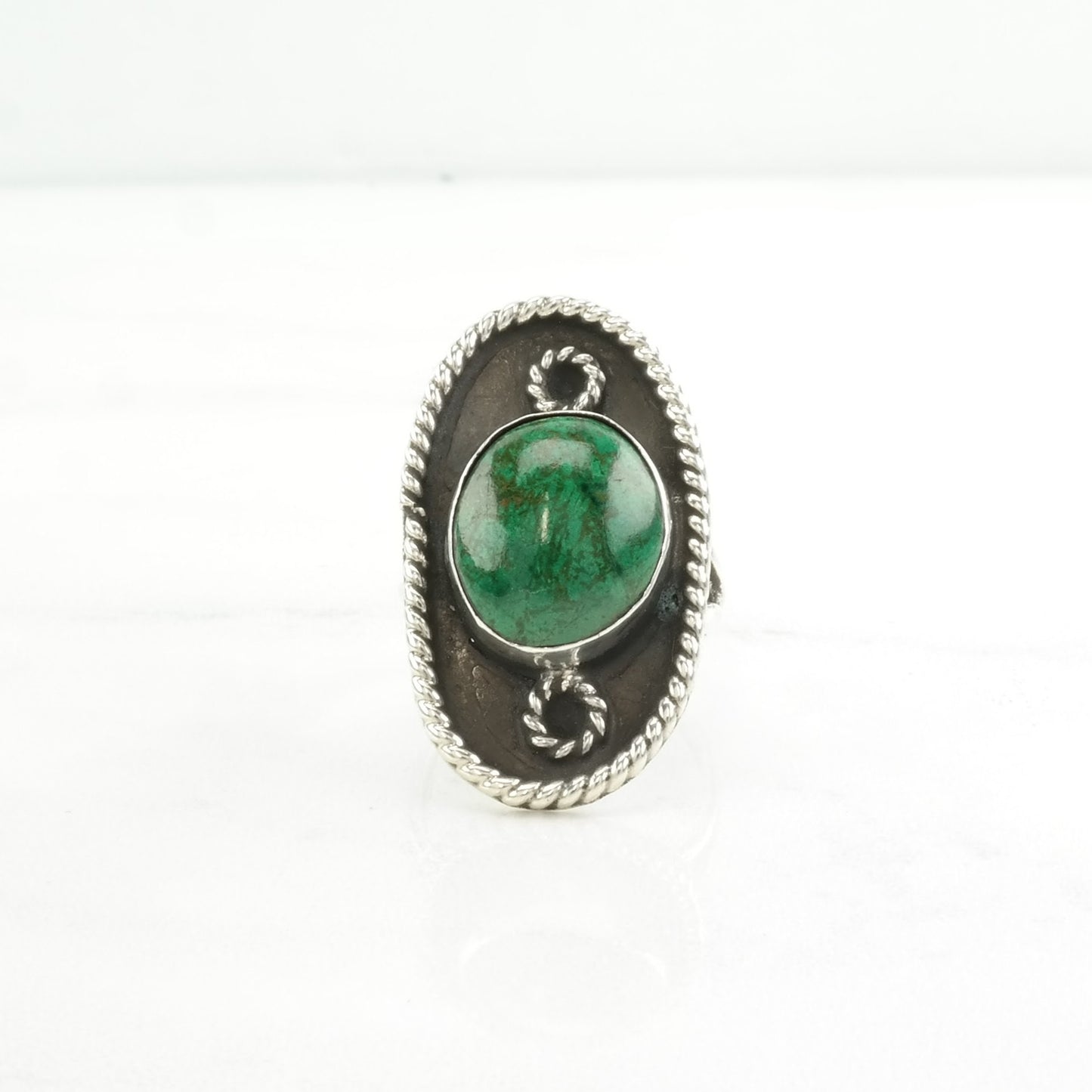 Vintage Sterling Silver Ring Azurite Rope Detail Green Size 7 1/4