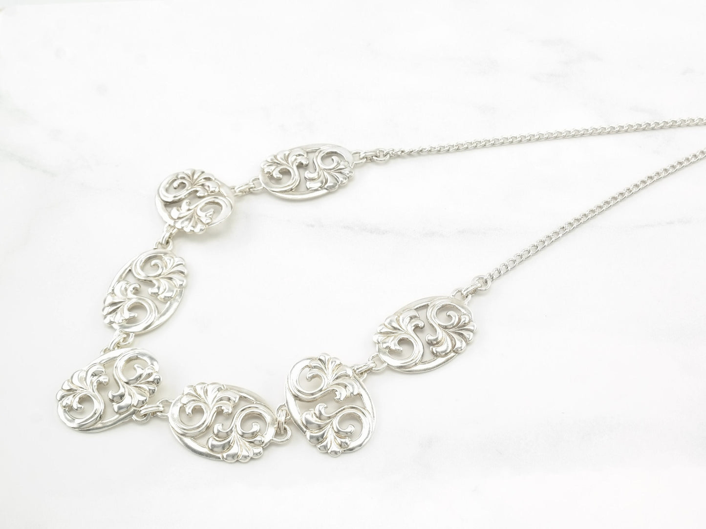 Vintage Sterling Silver Floral Necklace