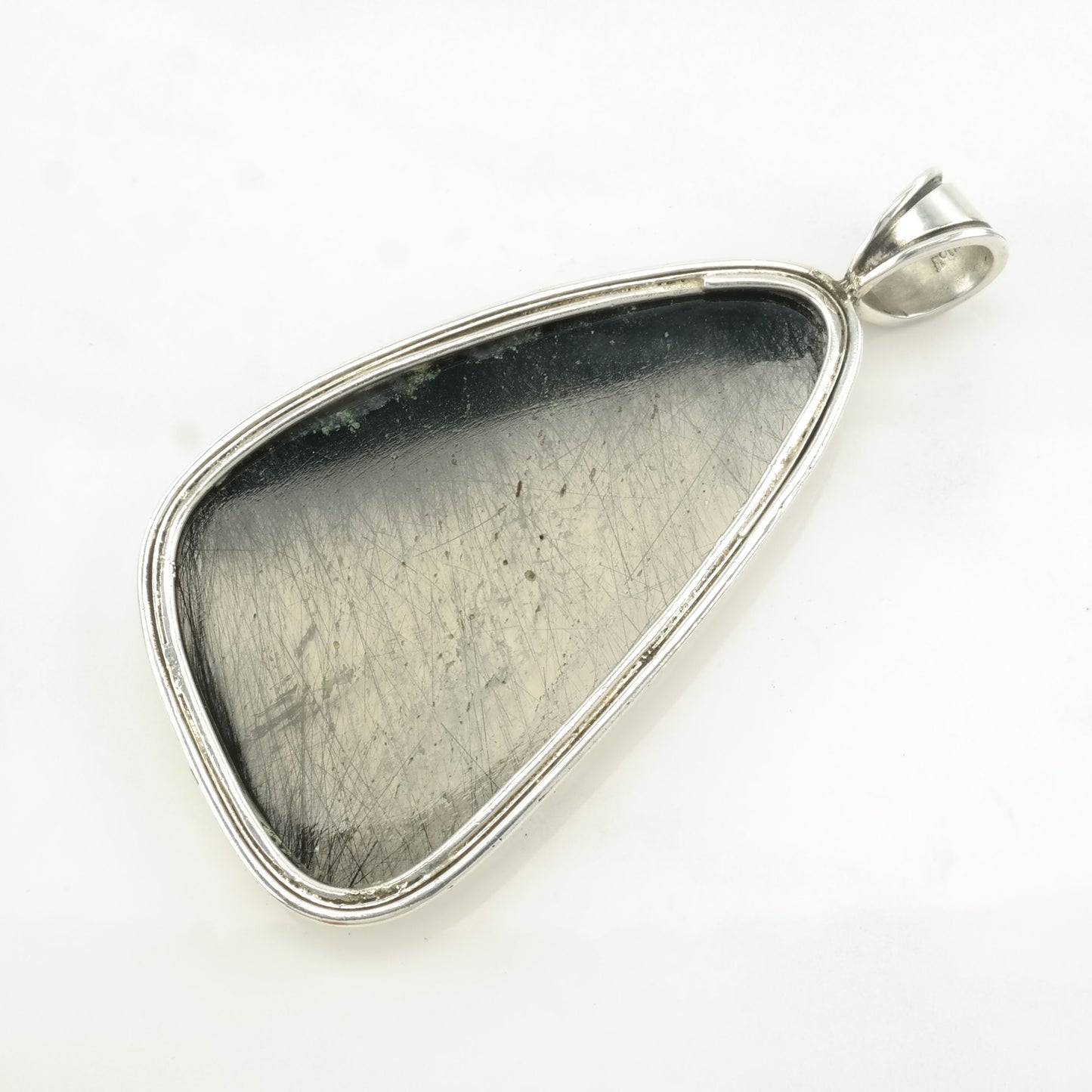 Vintage Large Tourmalated Quartz Sterling Silver Pendant