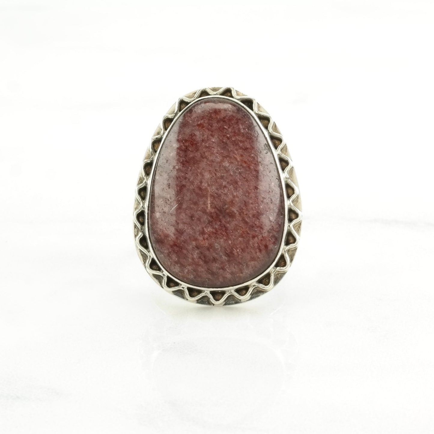 Vintage DTR Silver Ring Strawberry Quartz Large Sterling Pink Size 8 1/4