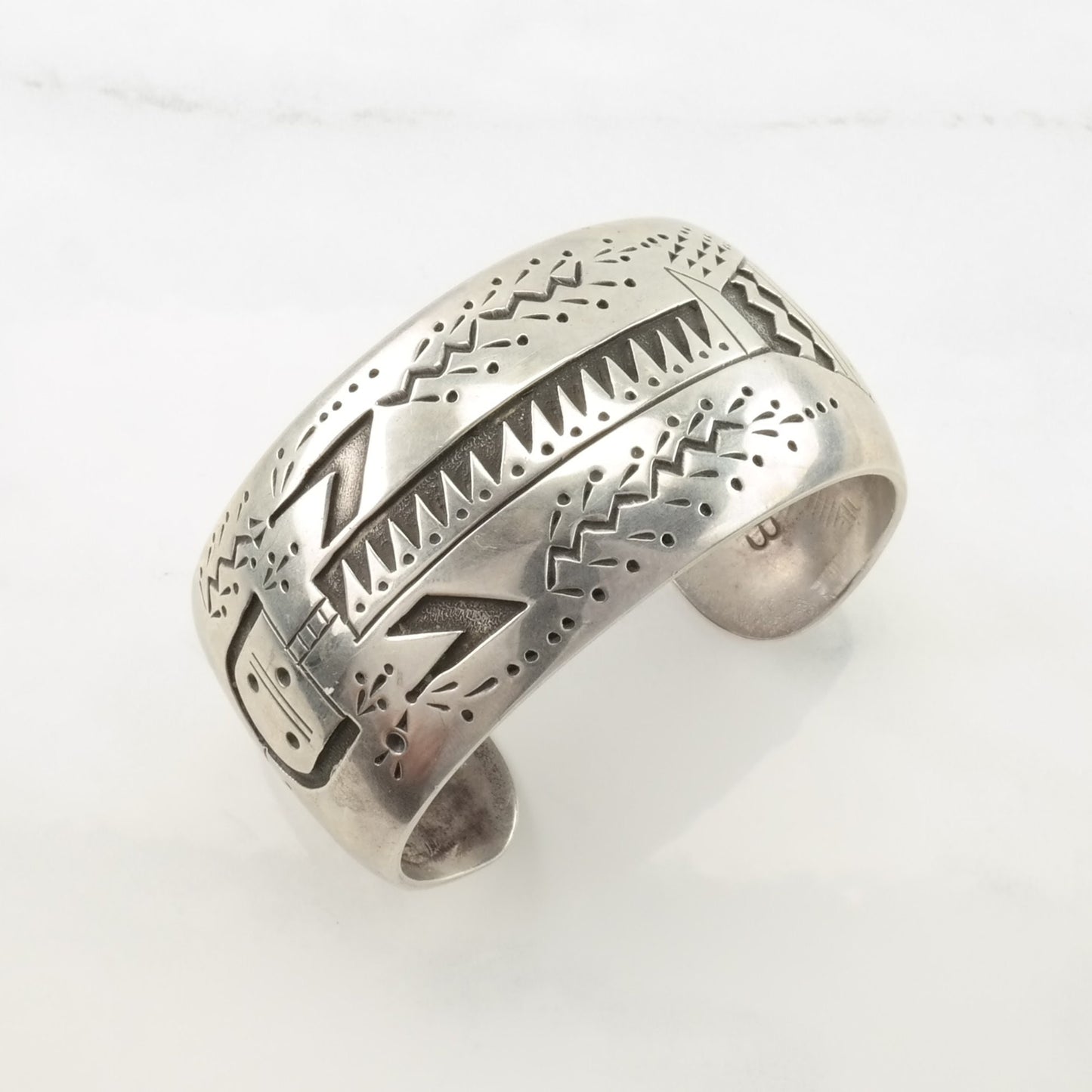 Vintage Native American, Begay Sterling Silver Cuff Bracelet Overlay Yei